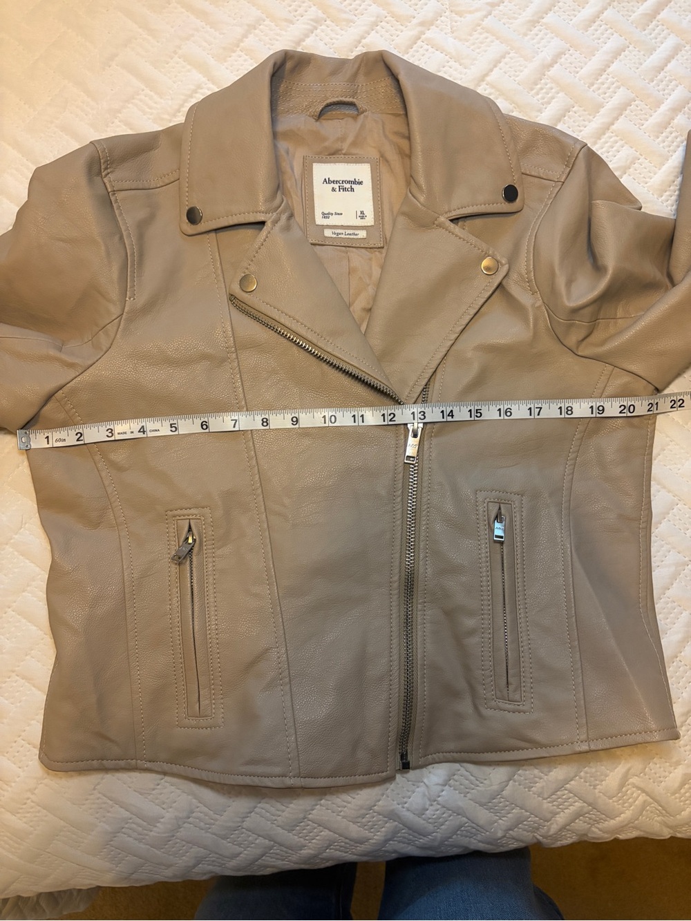 Abercrombie & Fitch | Cropped Taupe Faux Leather Moto Jacket - Picture 6 of 8
